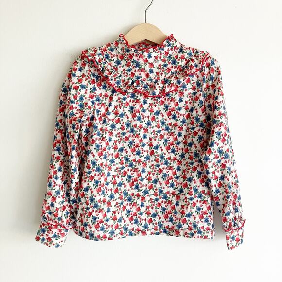 Mayoral Girls 6 Blouse Floral Print Red Long Sleeve Ruffle Button Back Spring - Picture 1 of 7